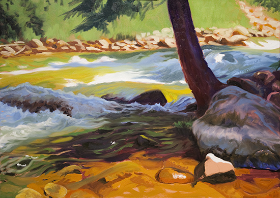 Step-by-step oil painting of Gore Creek Colorado by John Hulsey